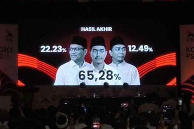 Hasil e-voting Pemilihan Caketum PSI di Gedung Graha Saba Buana, Solo, pada hari Sabtu (19/7/2025).