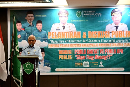 Wakil Gubernur Sumatera Utara (Sumut) Surya saat menghadiri Pelantikan Pengurus Wilayah (PW) HIMMAH Sumut Periode 2026–2029 di Le Polonia Hotel, Medan, Selasa (19/5/2026). Foto/Diskominfo Sumut
