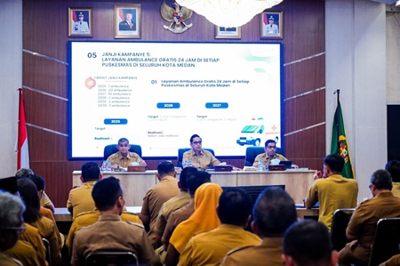 WhatsApp Image 2026-06-08 at 18.31.59 Rapat evaluasi menyeluruh terhadap capaian program prioritas yang merupakan bagian dari janji kampanye dirinya bersama Wakil Wali Kota Medan di Ruang Rapat III Kantor Wali Kota Medan, Senin (8/6/2026).